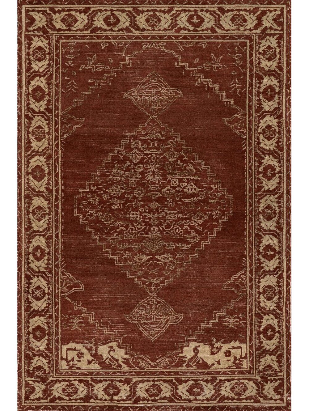 Annie Selke Quenl Vintage Handmade Wool Rug | Red Rug Size 6'x9'